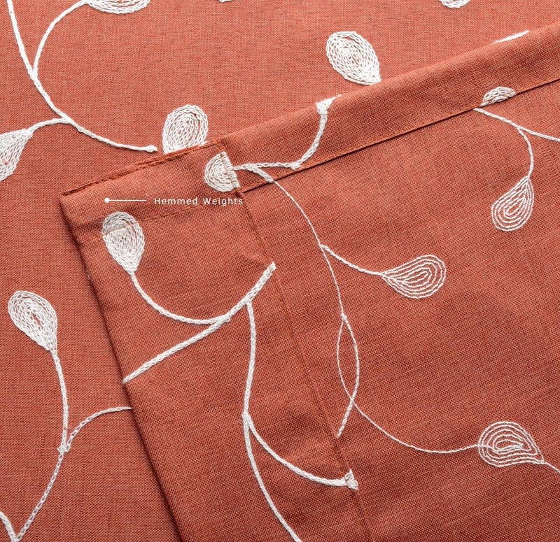 MIUCO Floral Embroidered Semi Sheer Curtains Faux Linen Extra Wide Grommet Window Panel Pair for Bedroom 52 x 95 Inch, Rust - Image 5
